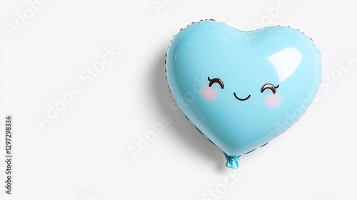 Cute Blue Heart-Shaped Balloon with a Smiling Face Isolated on White Background. Generative AI photo