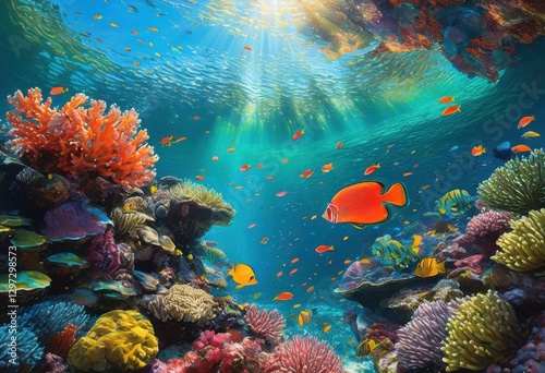 Wallpaper Mural exploration vibrant coral reef scenes filled exotic marine life colorful underwater landscapes, angelfish, anemone, aquatic, axial, bioluminescence Torontodigital.ca
