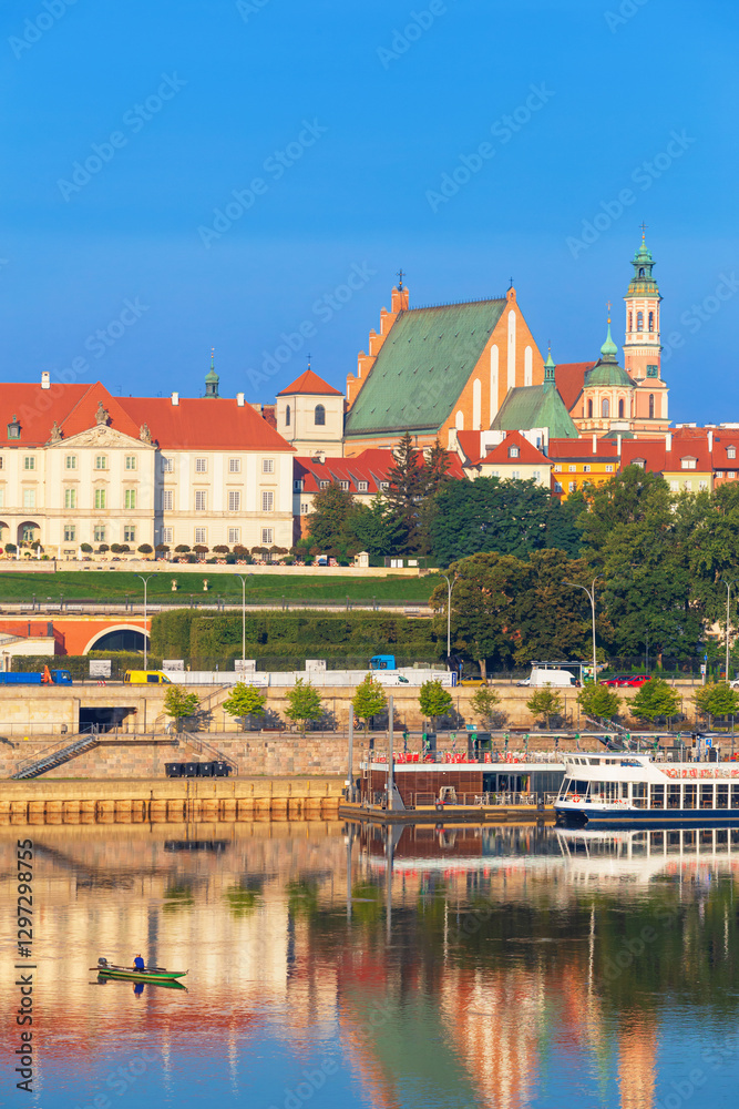 Cityscape - view of the Royal Castle and the Old Town from the Vistula River in the historical center of Warsaw, Poland