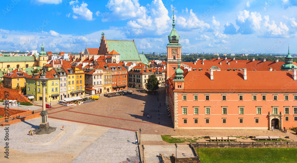 Cityscape - top view of Castle Square with Sigismund's Column in the Old Town of Warsaw, Poland