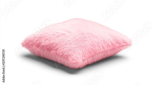 Square Fluffy Pink Pillow with Soft Fur Texture Isolated on White Background. Generative AI