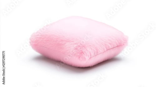 Soft Fluffy Pink Pillow with Fur Texture Isolated on White Background. Generative AI