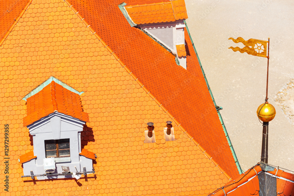 Cityscape - top view of the roof of Cesky Krumlov Castle building in the historic center Cesky Krumlov, Czech Republic