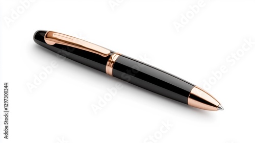 Elegant Black Pen with a Polished Rose Gold Accent Isolated on White Background. Generative AI photo