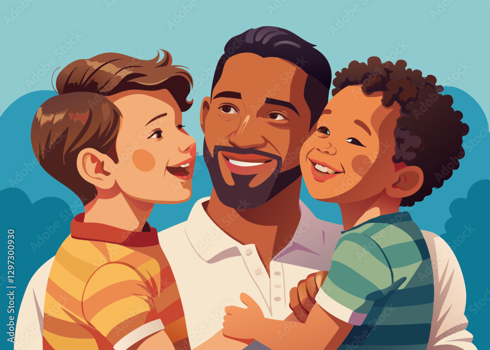 man holding boys in his arms man holding boys in his arms