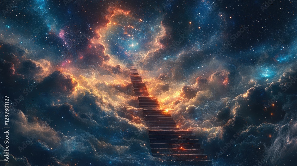 Naklejka premium Stairway to Heaven: A cosmic journey through nebulae and stars.