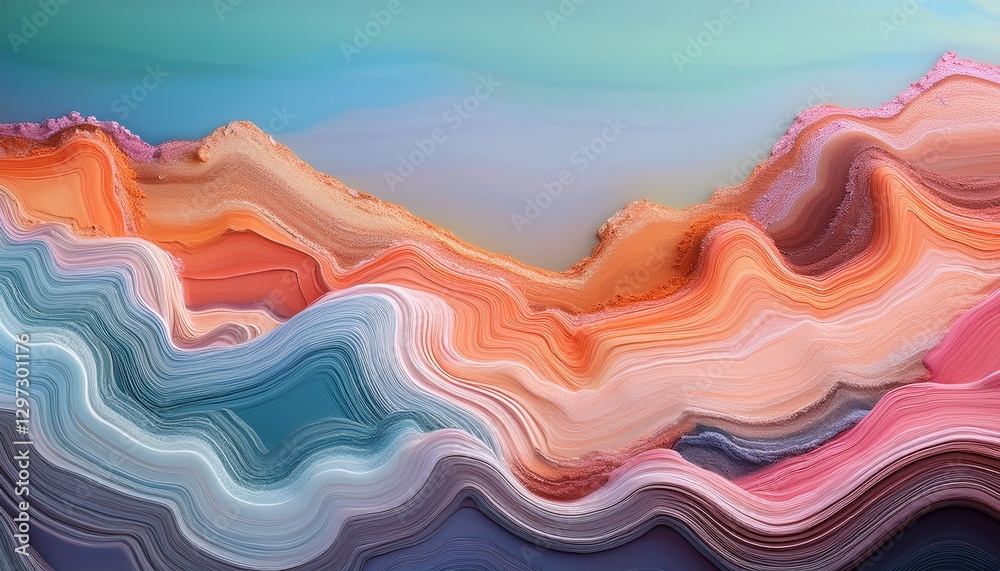 Fototapeta premium Layered Pastel Mineral Formations with Fluid Textures