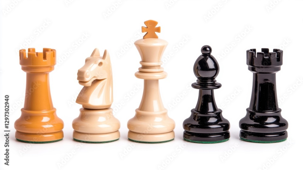 A Stylish Chess Set with Pieces Arranged for Play Isolated on White Background. Generative AI A Stylish Chess Set with Pieces Arranged for Play Isolated on White Background. Generative AI