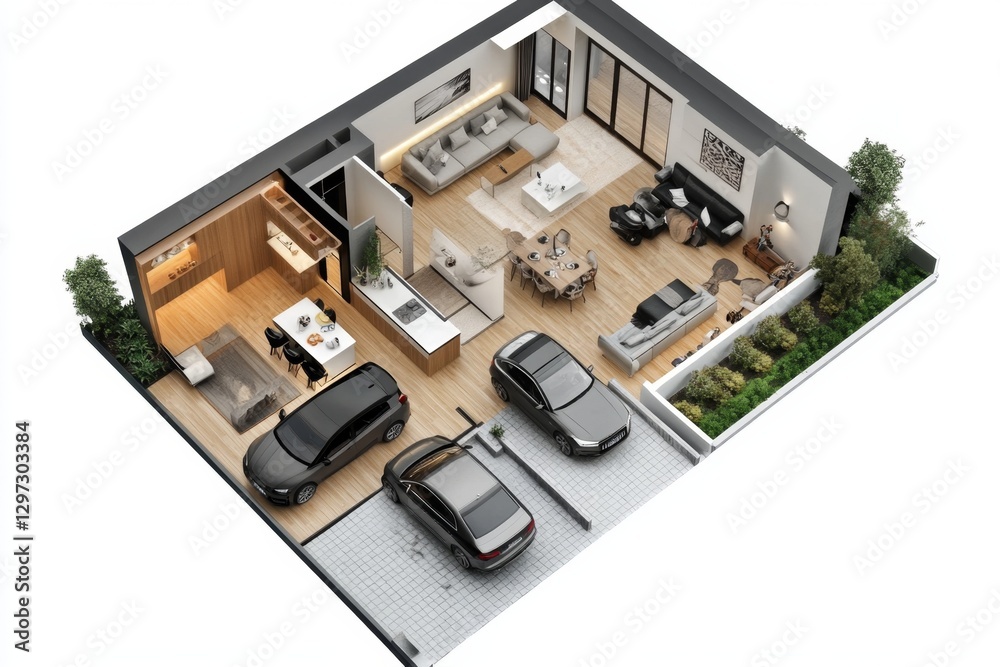 Modern House Floor Plan with Garage and Outdoor Space Modern House Floor Plan with Garage and Outdoor Space