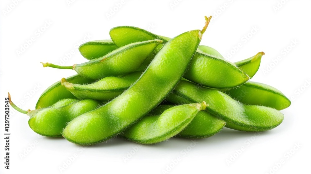 Fresh Green Edamame Beans in Pods Isolated on White Background with Vibrant Color. Generative AI Fresh Green Edamame Beans in Pods Isolated on White Background with Vibrant Color. Generative AI