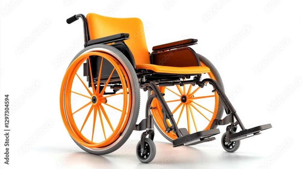 Fototapeta premium Orange and Black Wheelchair with Sleek Design Isolated on White Background. Generative AI