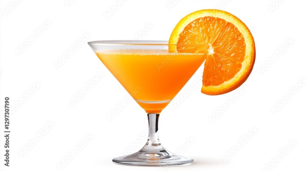 Orange juice served in a martini glass with an orange slice. Generative AI Orange juice served in a martini glass with an orange slice. Generative AI