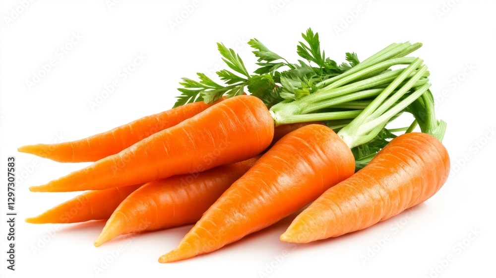 Bunch of Fresh Organic Carrots with Green Tops Isolated on White. Generative AI Bunch of Fresh Organic Carrots with Green Tops Isolated on White. Generative AI