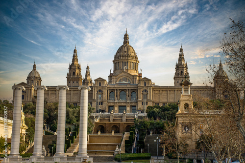 Photography montjuic fountains infront of the national art museum of catalunya , barcelona