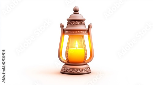 A Small Ornate Eid Lantern with Glowing Candlelight Isolated on a White Background. Generative AI photo