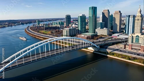 Aerial View of Providence Rhode Island Skyline with the I-195 Washington Bridge