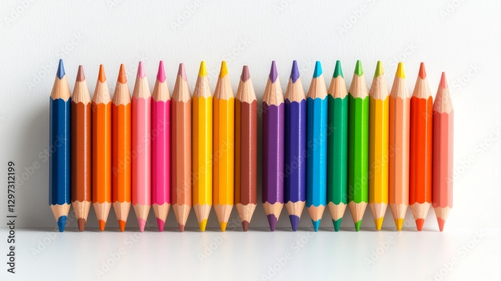 Obraz premium Box of Sharpened Colored Pencils in a Rainbow Gradient Isolated on White. Generative AI