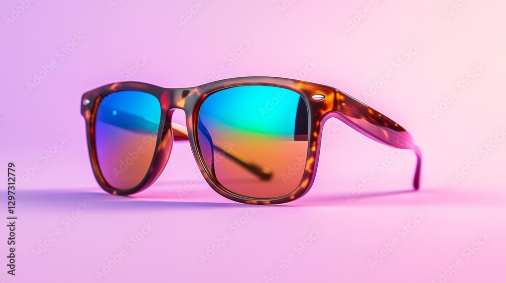 Modern Stylish Sunglasses with Colorful Gradient Lens Resting on Smooth Surface. Generative AI Modern Stylish Sunglasses with Colorful Gradient Lens Resting on Smooth Surface. Generative AI