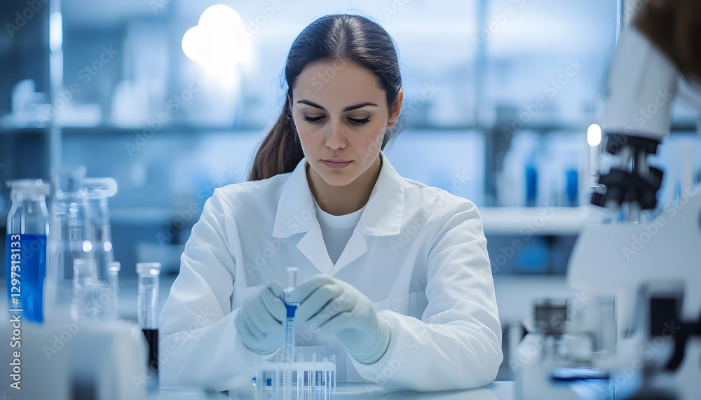 Female biotechnologist working in a laboratory - Female biotechnologist working in a laboratory -