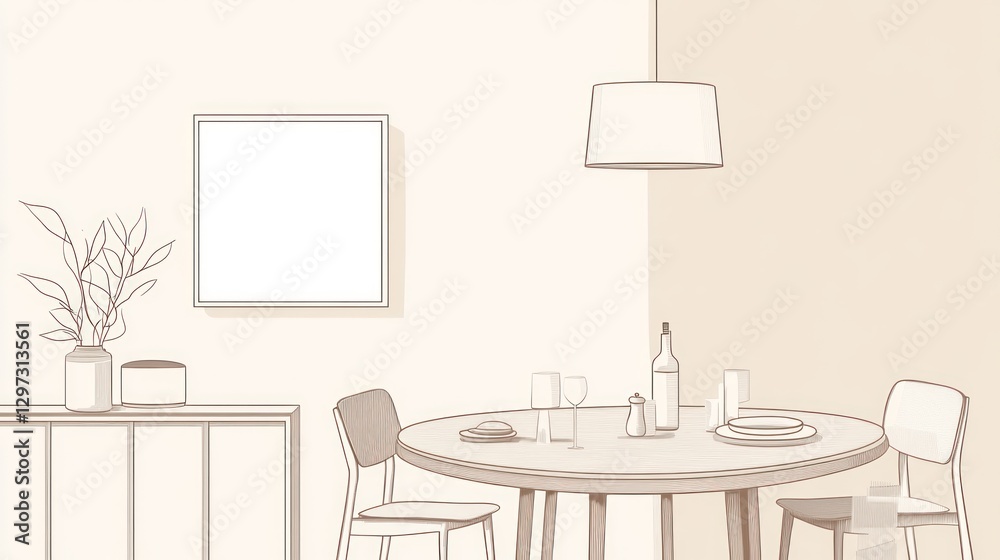 Obraz premium Simple Dining Room Interior Illustration