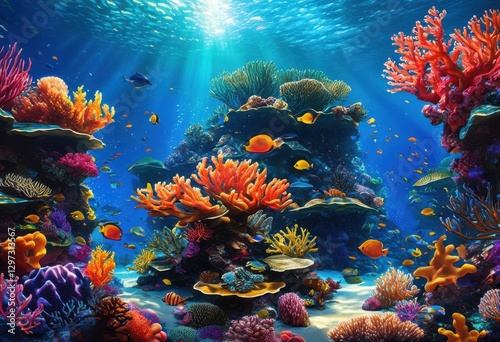 vibrant coral reefs showing diverse marine life colorful coral underwater ecosystems, sea, fish, ocean, biodiversity, structure, habitat, anemone, shell