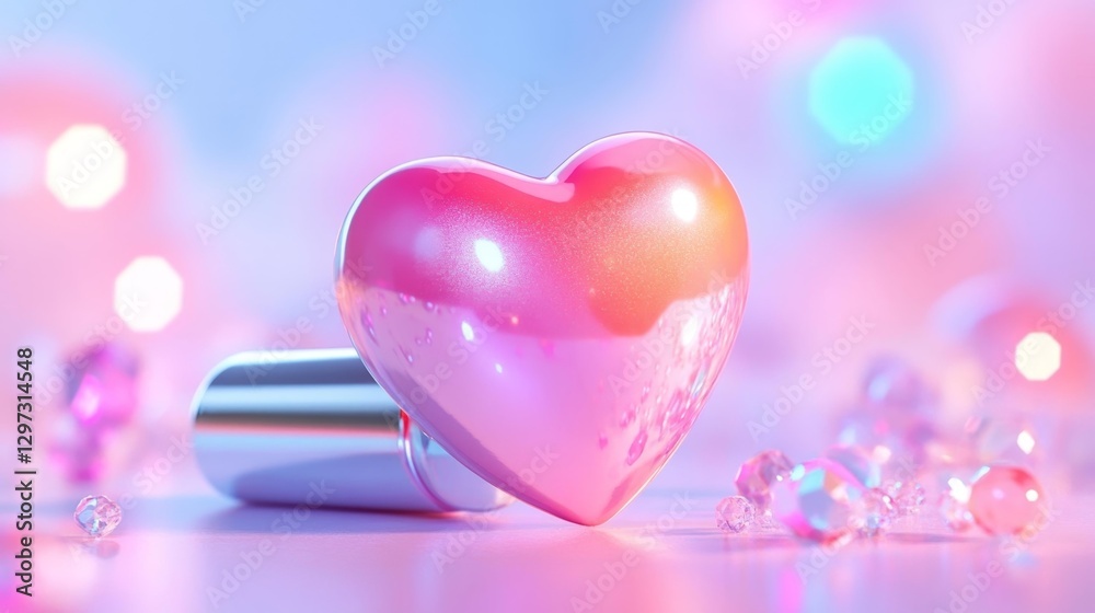Obraz premium Heart-Shaped Lipstick with Neon Color and Metallic Finish. Generative AI