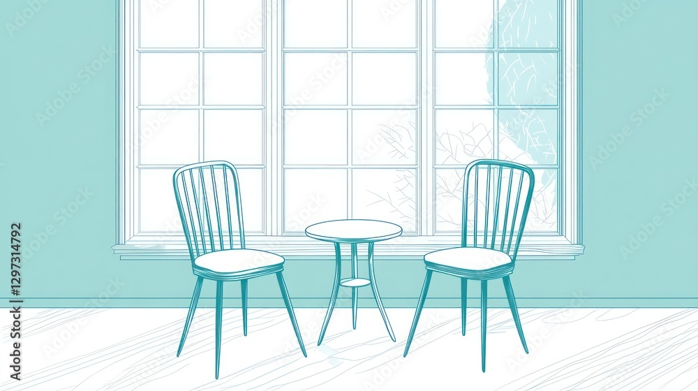 Fototapeta premium Interior room with chairs and table by window