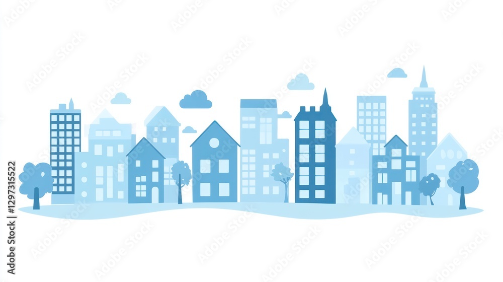 Simple city skyline illustration, light blue tones, background. Possible stock photo use Simple city skyline illustration, light blue tones, background. Possible stock photo use