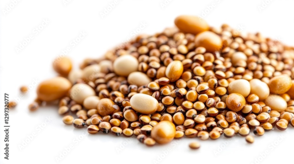 Close-Up of Different Grains Piled Together on a White Background. Generative AI Close-Up of Different Grains Piled Together on a White Background. Generative AI