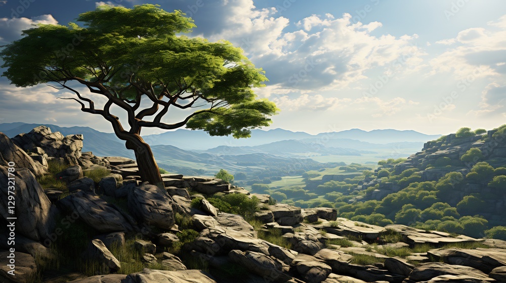 Scenic Rocky Cliffside Landscape With Tree Scenic Rocky Cliffside Landscape With Tree