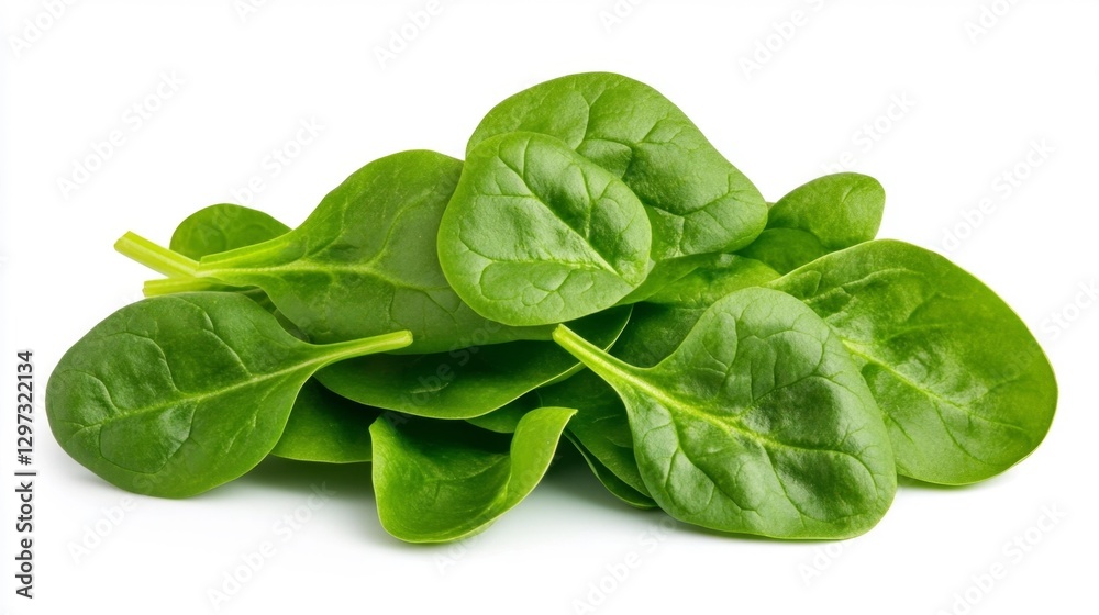 Fresh spinach leaves isolated on a white background showing smooth texture and vivid green color. Generative AI Fresh spinach leaves isolated on a white background showing smooth texture and vivid green color. Generative AI
