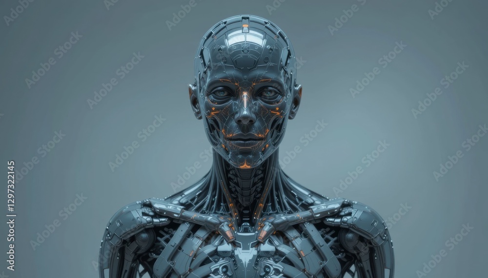 Futuristic robotic skeleton with a helmet and dark sci-fi elements Futuristic robotic skeleton with a helmet and dark sci-fi elements