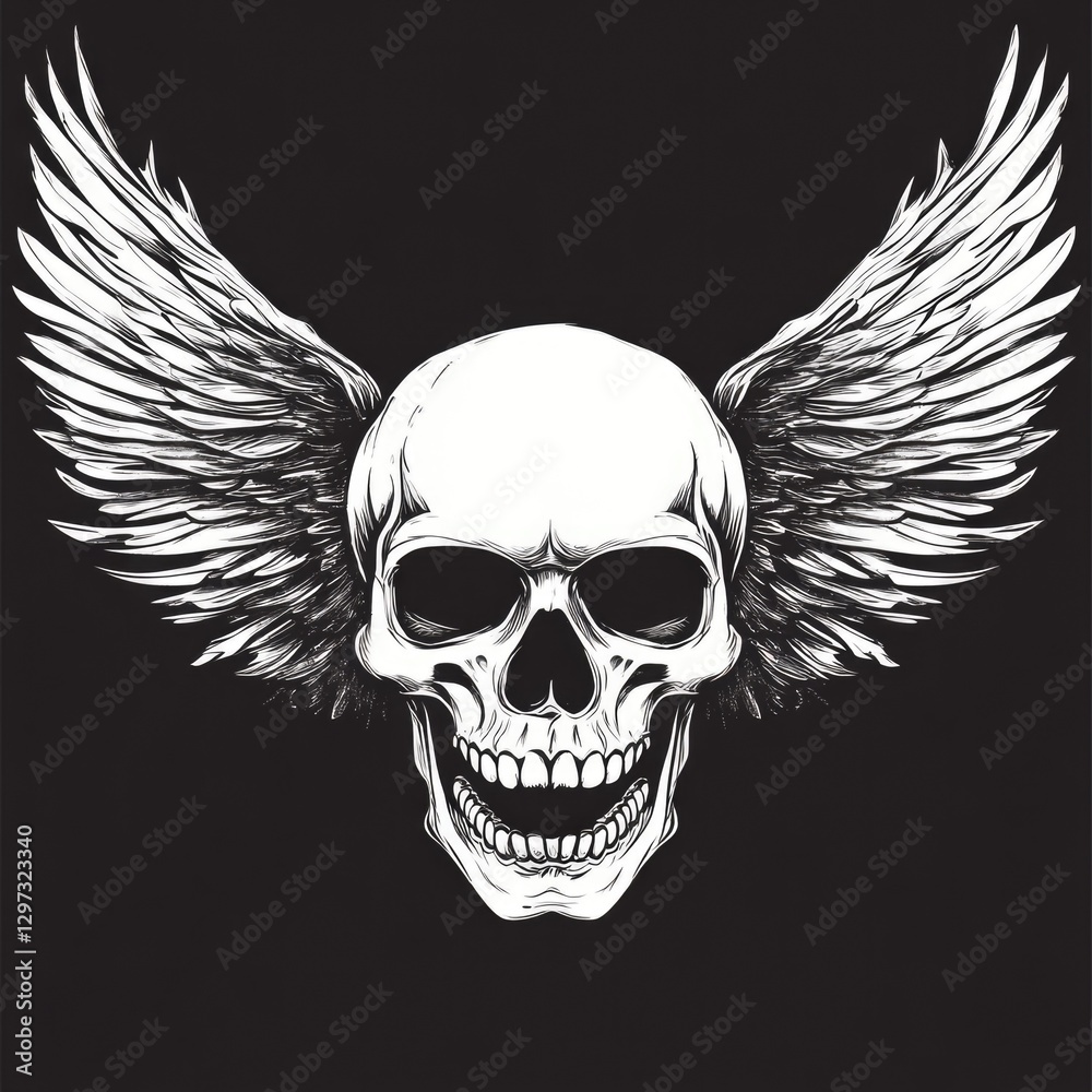 Fototapeta premium Skull and wings illustration