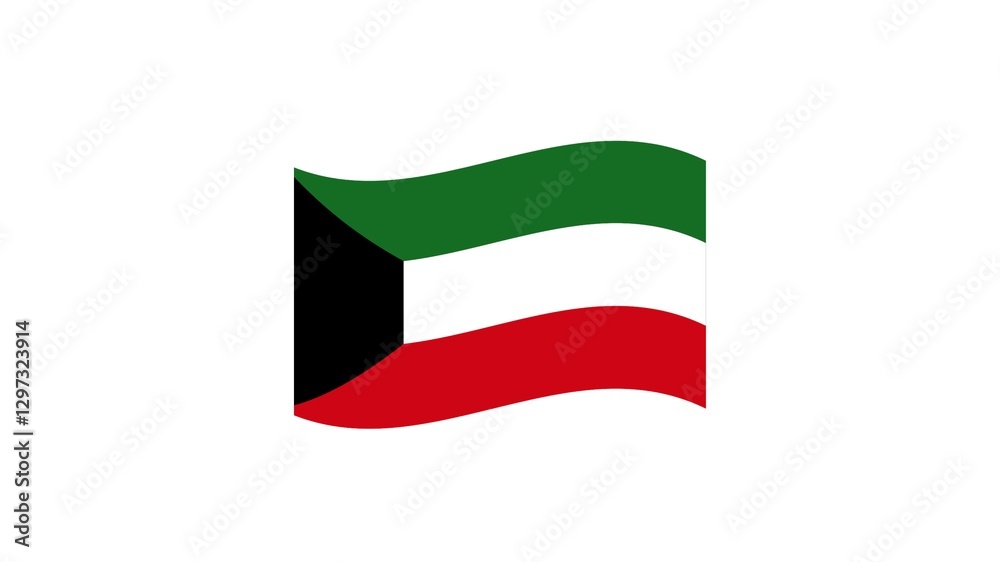 Kuwait national flag isolated on white background. State of Kuwait is a country in West Asia and the geopolitical region known as the Middle East.