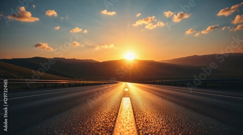 Scenic Highway at Sunset with Golden Sunlight
