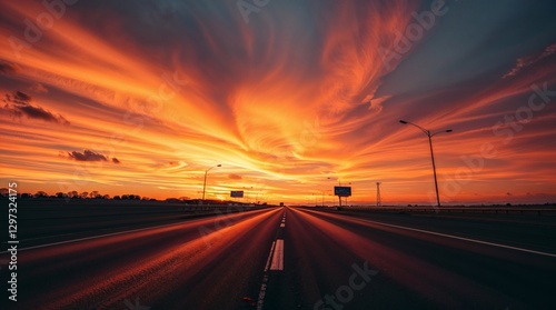 Dramatic Sunset Over an Empty Highway