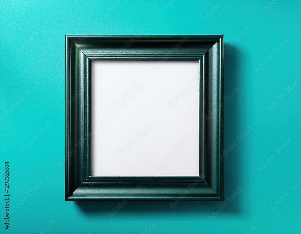 Empty ornate picture frame against a vivid turquoise background, mockup Empty ornate picture frame against a vivid turquoise background, mockup