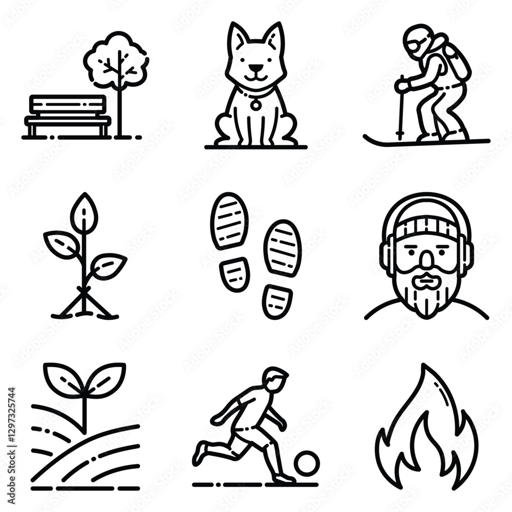 Fototapeta premium Park Flat Icon Set Isolated On White Background