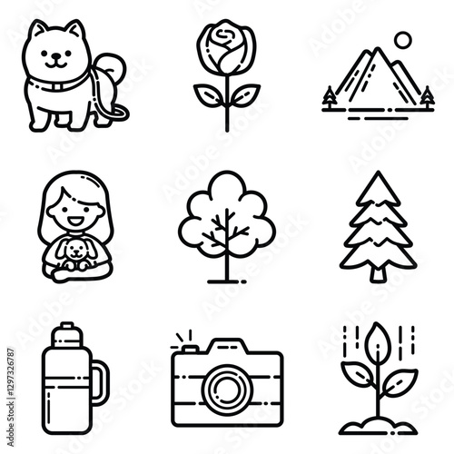 Park Flat Icon Set Isolated On White Background