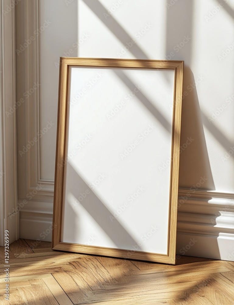 Empty frame in corner room with sunlight & shadows Empty frame in corner room with sunlight & shadows