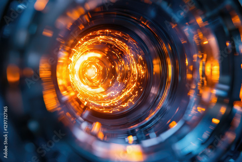 A mesmerizing swirling vortex of vibrant orange and blue light, creating a futuristic and abstract visual.