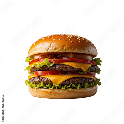 Double Cheeseburger: Juicy Beef, Melted Cheese isolated on transparent background