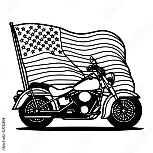 Patriotic Motorcycle with American Flag Silhouette