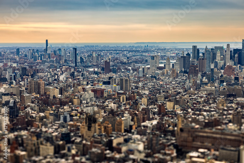 The New York City skyline looking south towards lower Manhattan.