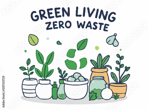 Green Living Concept: Zero Waste Lifestyle Vector Illustration