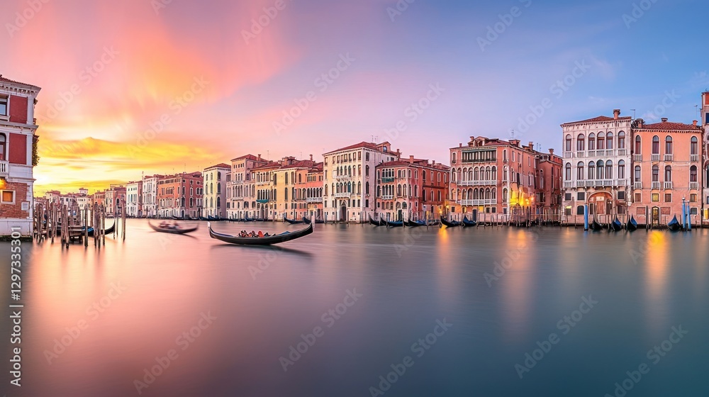 Obraz premium Gondolas on Grand Canal, Venice, Italy at sunset.