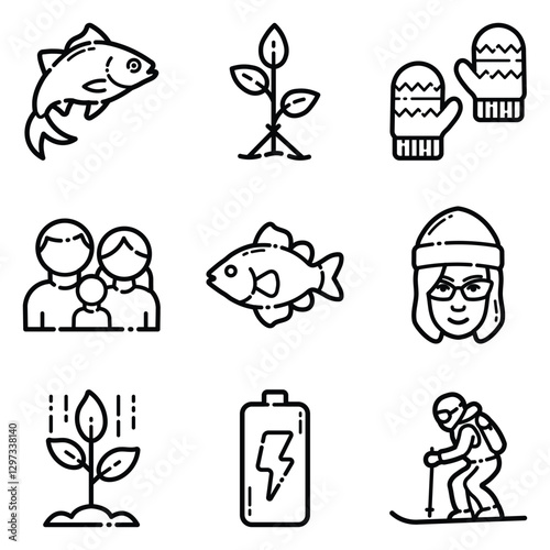 Park Flat Icon Set Isolated On White Background