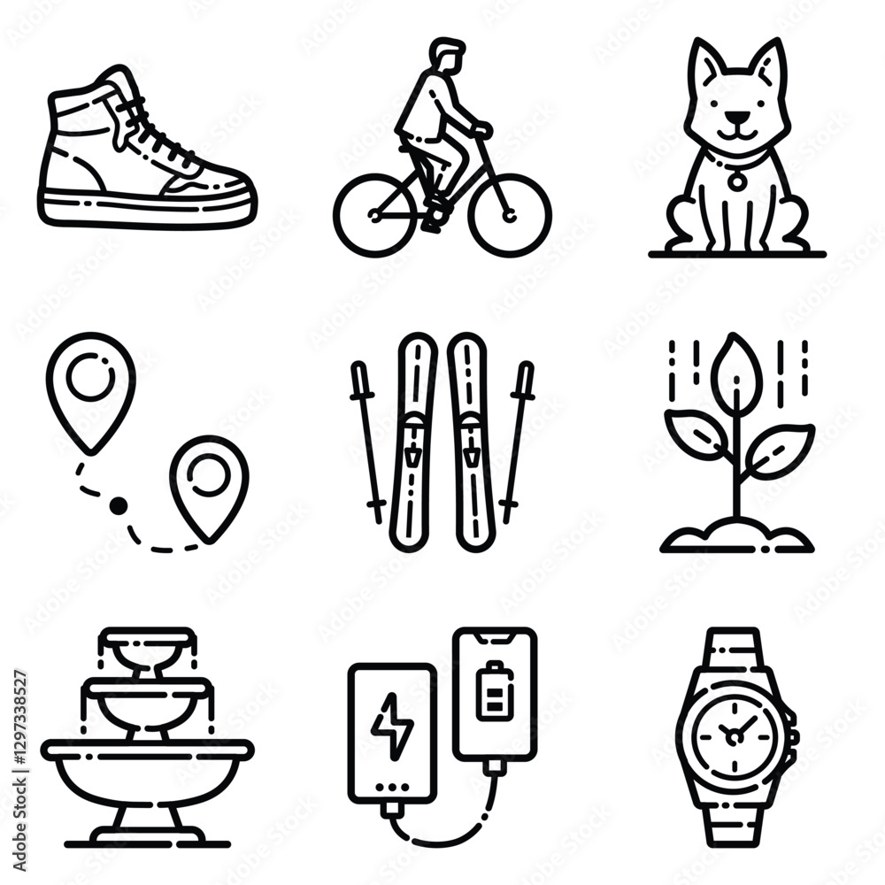 Fototapeta premium Park Flat Icon Set Isolated On White Background