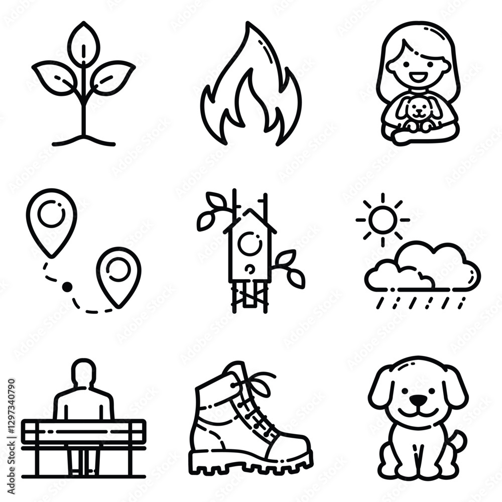Fototapeta premium Park Flat Icon Set Isolated On White Background