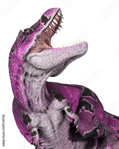 tyrannosaurus mcraeensis in a crazy up attack in white background close up view photo